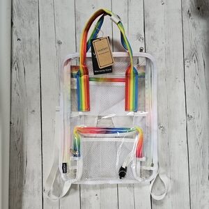 NWT Vaschy Transparent Backpack Heavy Duty Rainbow Handles Stadium School